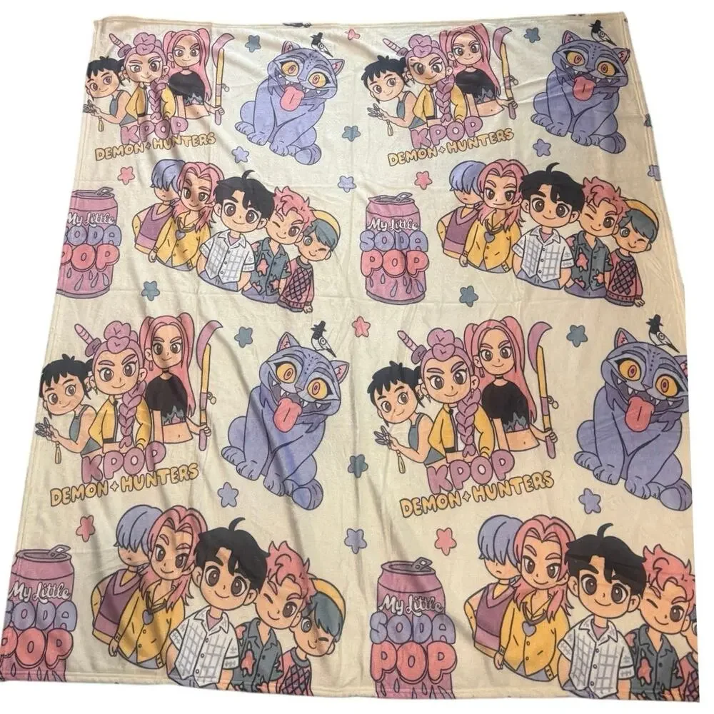 KPop Demon Hunters Fleece Throw Blanket My Little Soda Pop Plush NWOT Soft Rumi